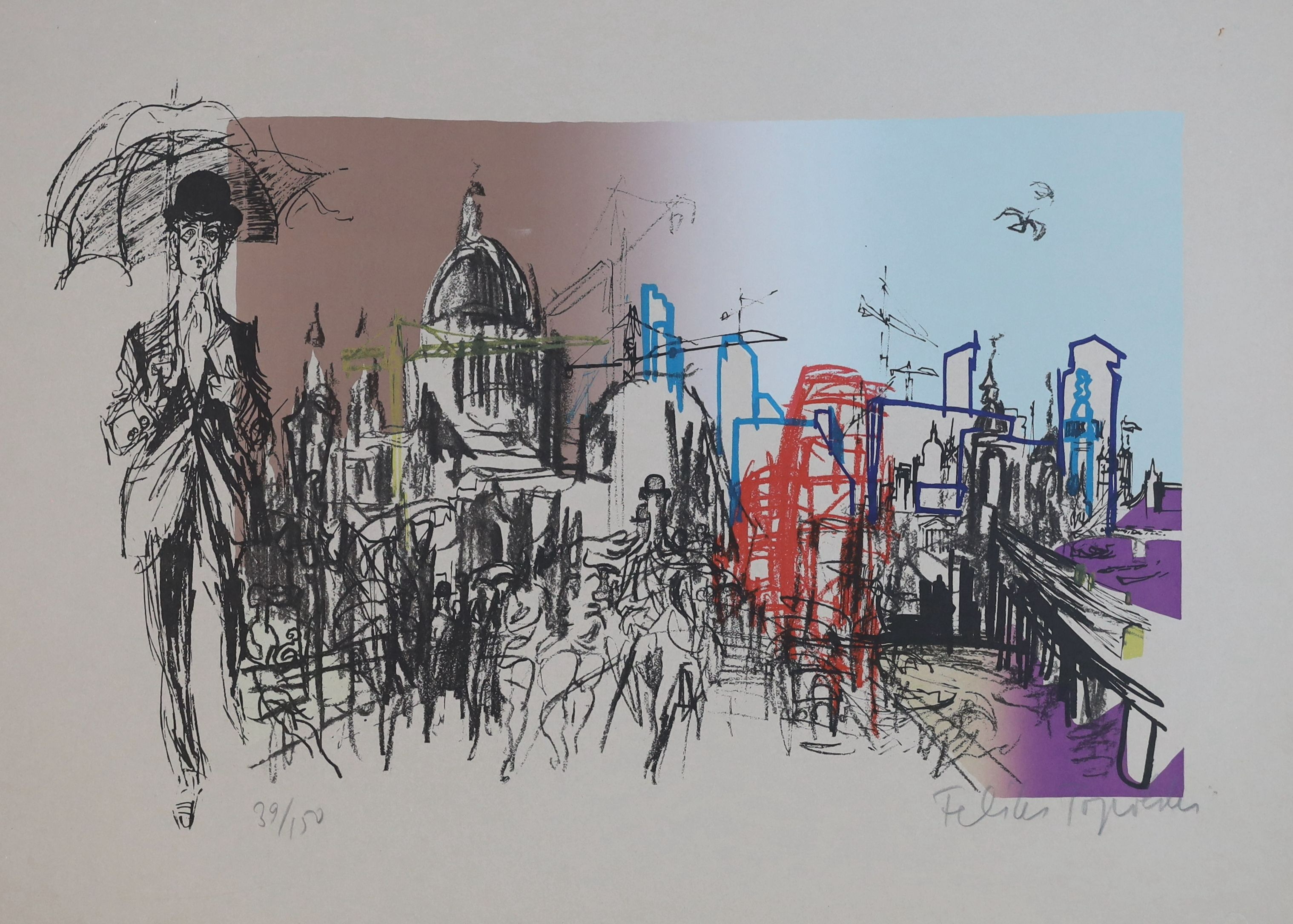 Felix Topolski RA (Polish/British, 1907-1989), The London Suite, 1973, the complete suite of six lithographs on colorplan wove, 48 x 63cm and 63 x 48cm, unframed
